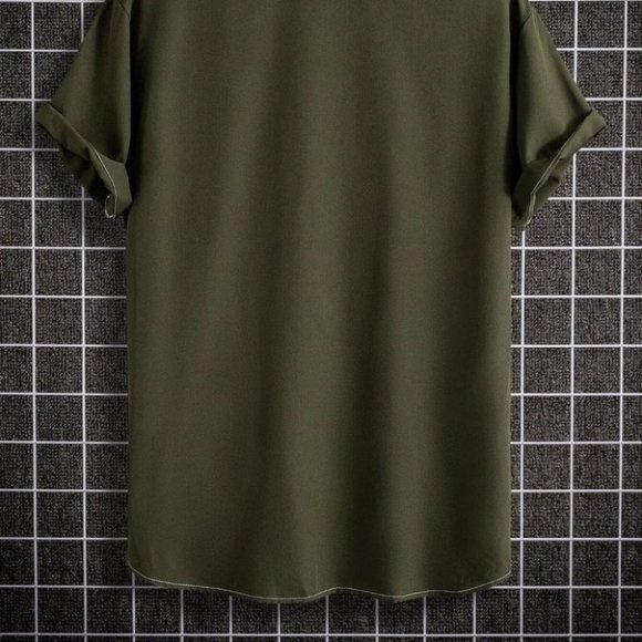 Army Green Mens Button Up Shirt - Picture 4 of 7